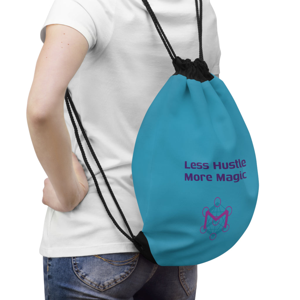 Blue Less Hustle More Magic Drawstring Bag